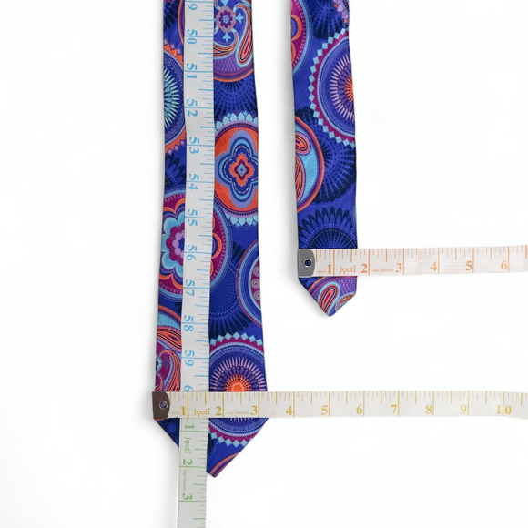 EUC Murano 100% Silk HandTailored Necktie Made USA Navy Orange Geometric Pattern - Picture 2 of 3